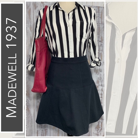 Madewell Dresses & Skirts - Madewell Skater Flared Skirt Jacquard Pleated Black